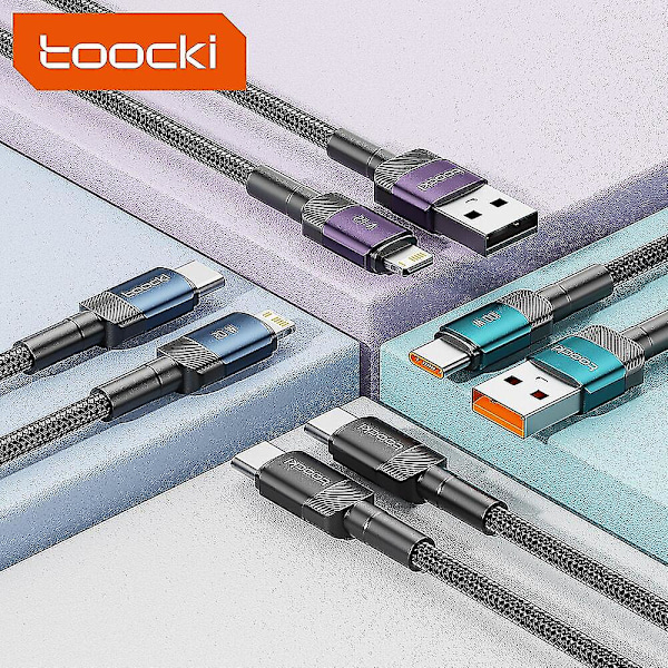 Toocki Usb Type C -kaapeli, pikalataus Usb C -laturijohto For For Iphone 14 13 12 11 Huawei P40 P30 Realme Oppo Oneplus Ty（2m，USB A to C Violetti）
