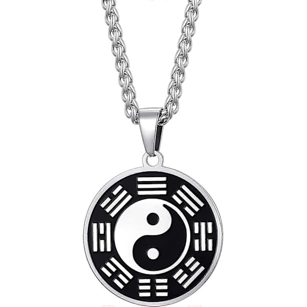 Yin Yang Trigram Hänge Halsband för Män Amulet Smycken för Pojkar 24 Tums Rostfritt Stål Länkkedja