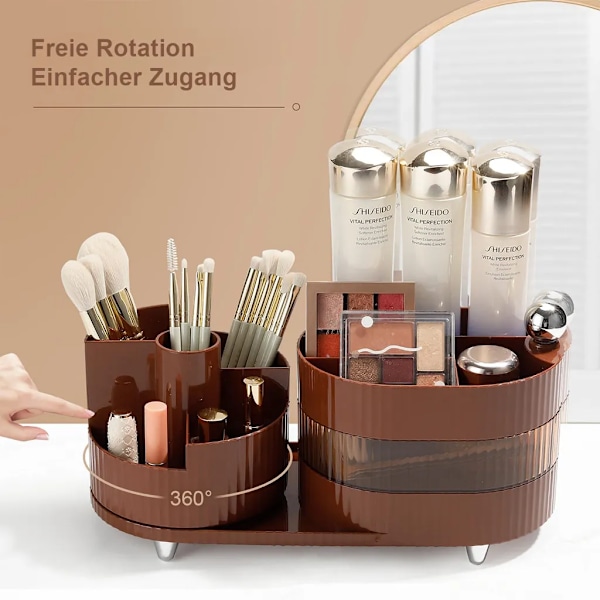 360° roterande förvaringsbox, kosmetikförvaringsbox, lämplig för sminkbord, sovrum, badrum, 35 x 14,7 x 17,5 cm, brun