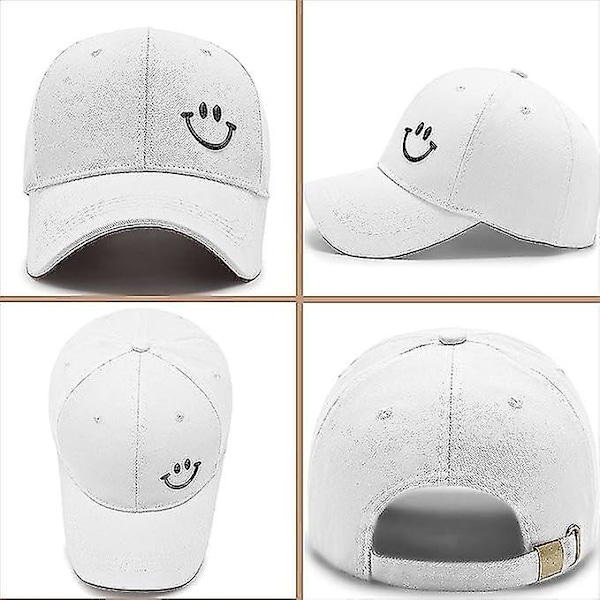 Unisex Klassisk Bomullsbroderi Baseball Caps Brodert Smil Justerbar Solbeskyttelse For Utendørs Hvit（hvit）