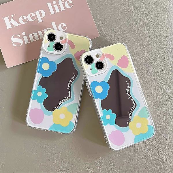 iPhone 12 Pro Max Skal med Sminkspegel, Blommönster för Kvinnor Män Hård Slank Stötsäker Flora Skal för iPhone 12 Pro Max Cover (för iPhone12ProMa