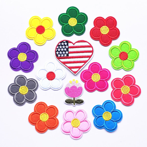 Dww-14 Pieces Embroidery Patch Iron-on Sew-on Badge, Sunflower Flower Sew on Iron on Patches, Badge Brod Applique Patch Sticker for V