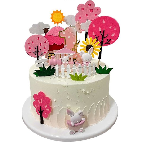 Söta Rosa Kanin Tåg Cake Toppers för Flickors Födelsedagsdusch Barnens Dag Fest och Söta Grattis På Födelsedagen Presenter