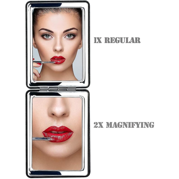 Kompakt spegel för män, kvinnor och flickor, svart resesminkspegel, bärbar dubbelsidig spegel