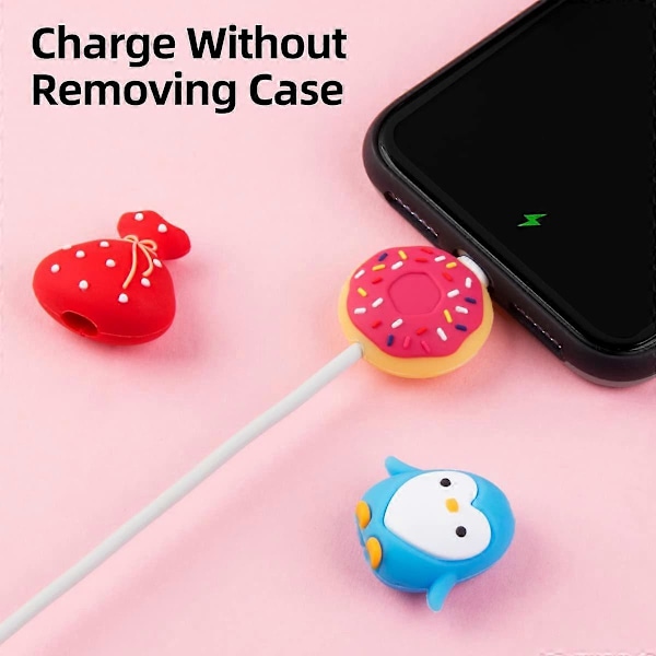 Söt Kabelskydd för iPhone-kabel, 5 st Djur Laddare Skydd, USB Laddare Sladdskydd, Kabelskydd