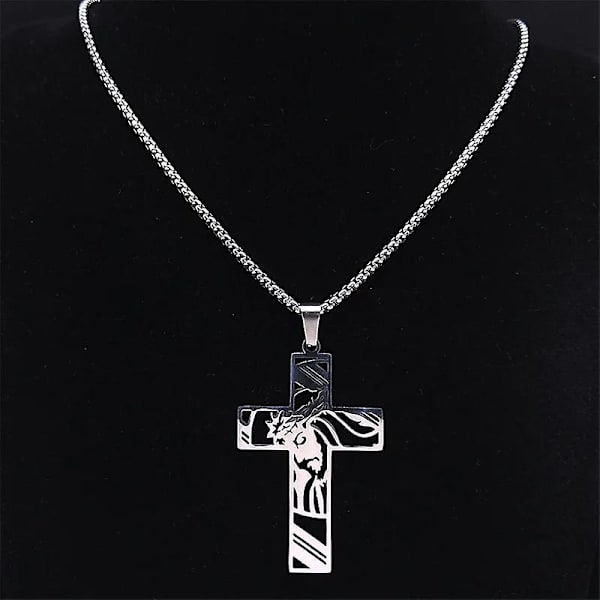 Kristus Gud Kors Jesus Tornekron Kæde Halskæde Mænd Rustfrit Stål Krucifiks Halskæde Smykker Colar Masculino N8051s02（A 60cm BOX GD）