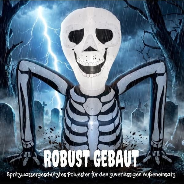 Oppusteligt Halloween-skelet med LED-lys, indendørs og udendørs havepynt - BEAUNIV - 210T sort polyester