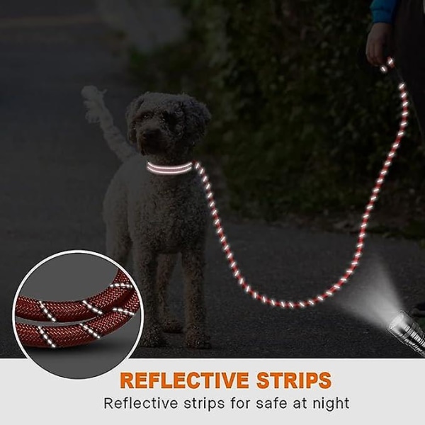 Reflexband (röd) med vadderat handtag, 1,2 m reflekterande rep, lämplig för medelstora hundar, 1,0 cm