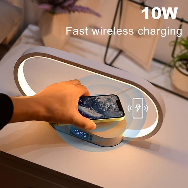Bordlampe med trådløs oplader Trinløs dæmpbar Touch Control 3 farvetemperaturer Sengelampe Natlys