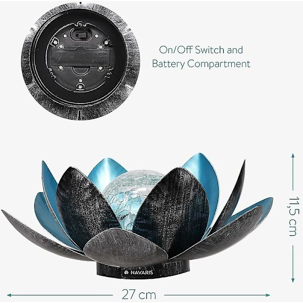 Dww-Blå Solar Lotus Blomsterlampe - Varm Hvit - Lys LED Blomster Oppladbar av Solenergi - Økologisk Dekorasjon Dam Hage