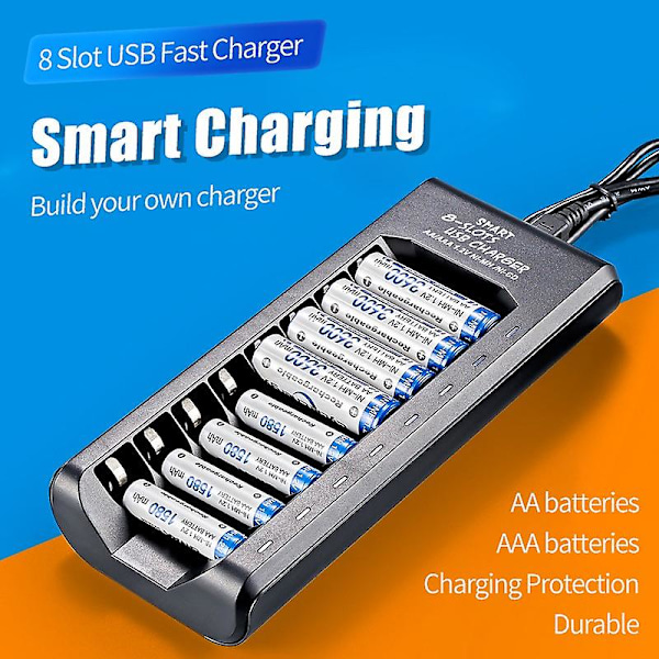 Lcd-skærm, oplader, 8-slot opladere, batterier oplader, nimh oplader, opladningsboks, batteriopladere, aa oplader, aaa oplader, batterioplader