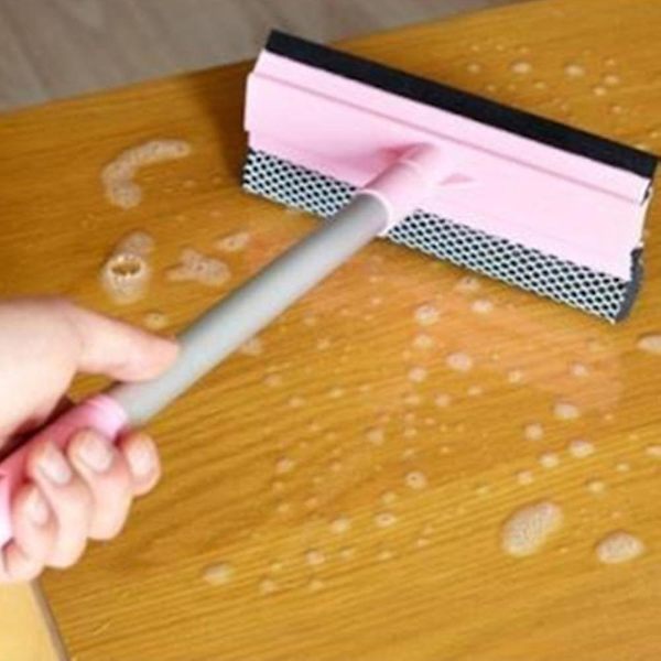 Avtakbar hjem dobbeltsidig glassrengjøringsbørste vindusvisker squeegee skrubber_h（Rosa）