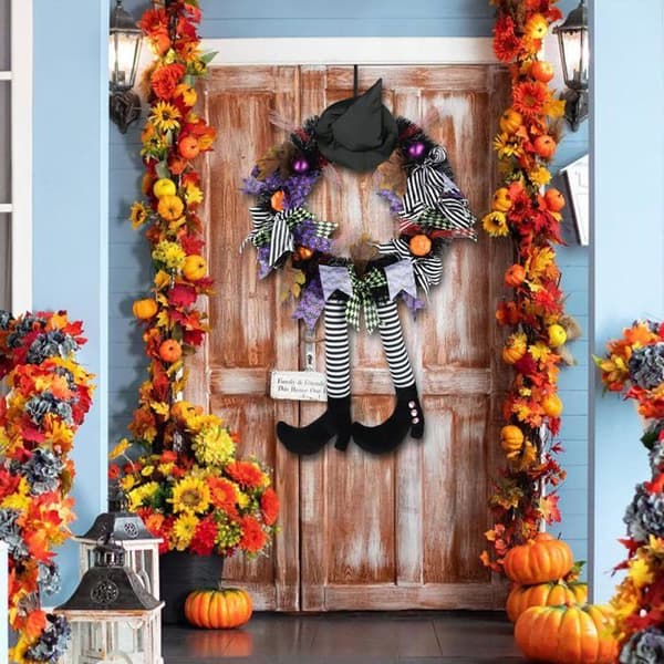 Halloweenpynt, Halloweenkrans, Heksekrans, Halloweenpynt, Dørkrans, Efterårs Halloweenpynt