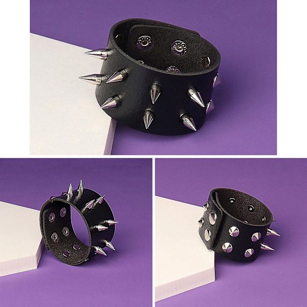 Svart handledsskydd manschett bälte armband läderarmband punk rock armband（3）
