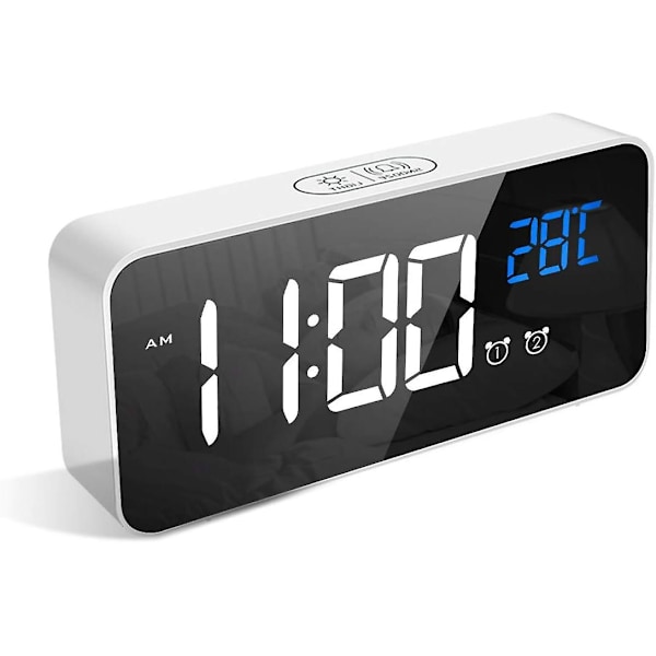 Digital väckarklocka, LED-väckarklocka med snooze-funktion, USB-portladdning (vit)