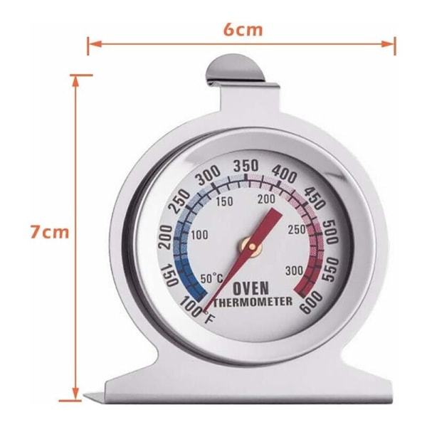 Uunin lämpömittari, 300℃/600℉ ruoanvalmistuslämpömittari, ruostumattomasta teräksestä valmistettu lämpömittari puuuuniin, leipäuuni, leivonnaiset