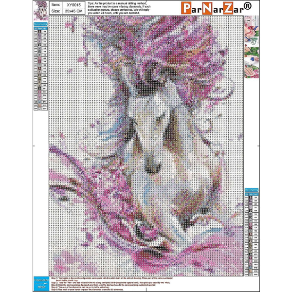 Diamond Painting Full Round Kit, Pink Horse 30 X 40cm, Diamond Painting Kit Djur, Diamantbroderi