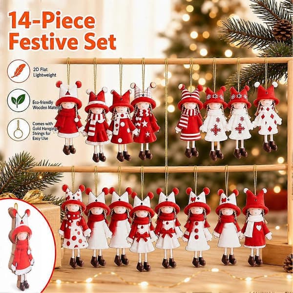 Julgransprydnad flicka - Hängande trädekoration för julgran, spiselkrans och vägg 14pcs