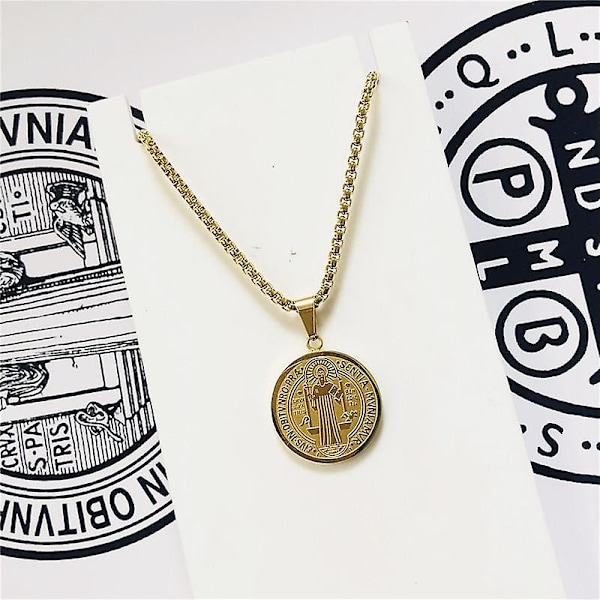 Katolskt St. Benedict-medaljong Halsband i titanstål (2-pack)