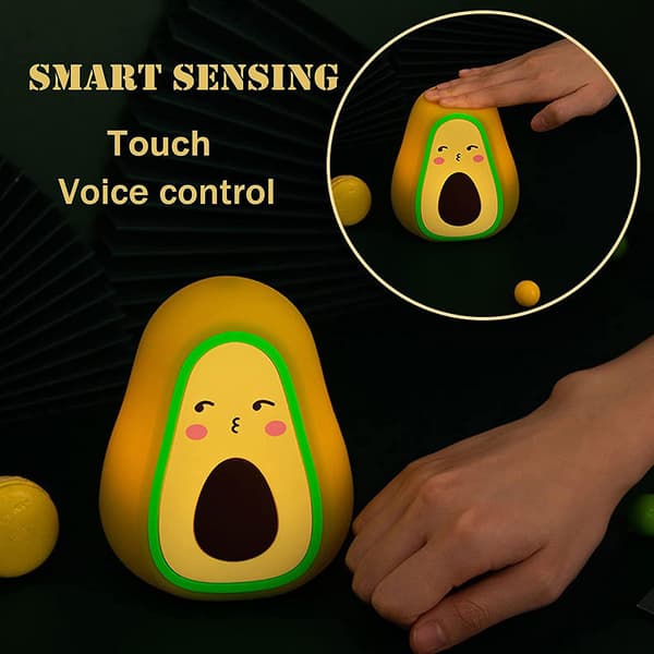Avocado LED Natlampe Børn, 3 Farver Dæmpning Lydstyring Touch Control Gave