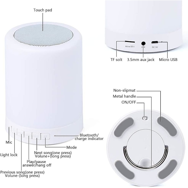 Bluetooth-högtalarlampa, smart touch-nattlampa med Bluetooth-musikspelare