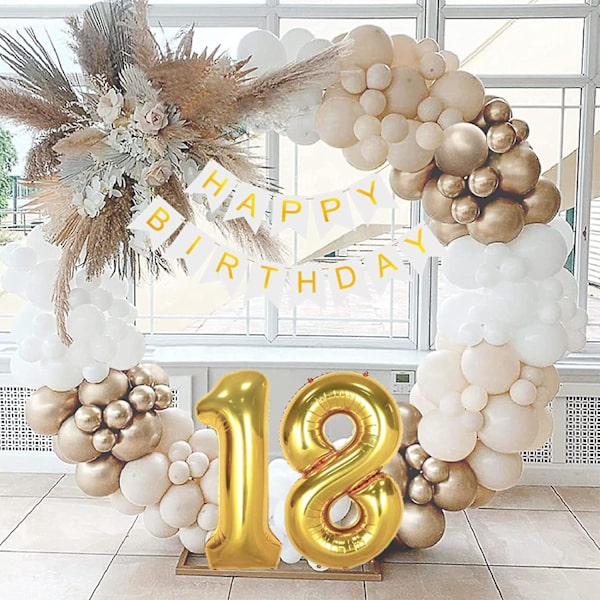 18-årsdag dekorasjon - Beige hvite gullballonger girlander