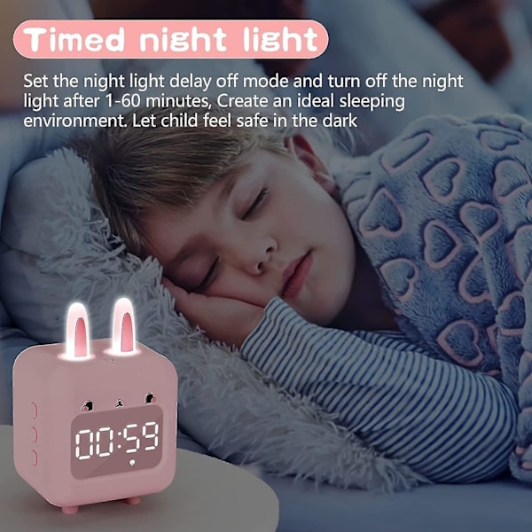 Vækkeur, Sød Kanin Vækkeur Til Piger, Hvid Støj Vækkeur, Nattelys Med Usb Børns Vækkeur Til Pigers Soveværelse（Pink）