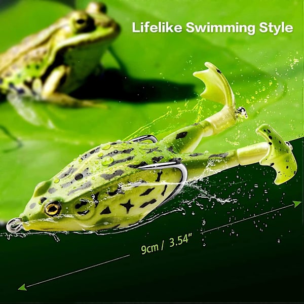 Topwater Grodlure för Bass, Öringfiske, Lure Kit Set, Realistisk Prop Groda, Mjuk Swimbait, Flytande Bete med Weedless Krokar för Sötvattensaltvatten