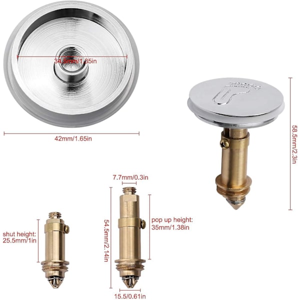 Pop-up avløp for bad - Avløp for massasjebadekar, jacuzzi, solid forkrommet messing - 43 mm