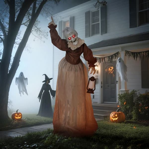 Halloween heksedekorasjon 150 cm med LED-lys, lydfunksjon, justerbare armer og hode