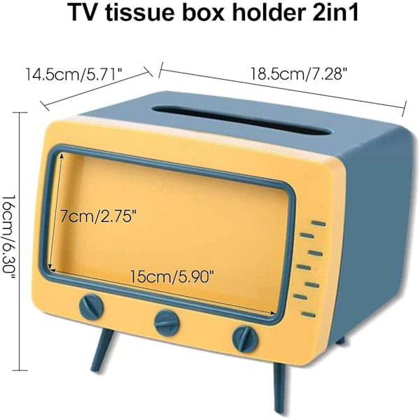 Gult TV-formet vevboksdeksel (7,28*5,70*6,29 tommer) Retro TV-telefonholderstativ for alle telefoner Unik multifunksjonell vevboksholder for kjøkken soverom av