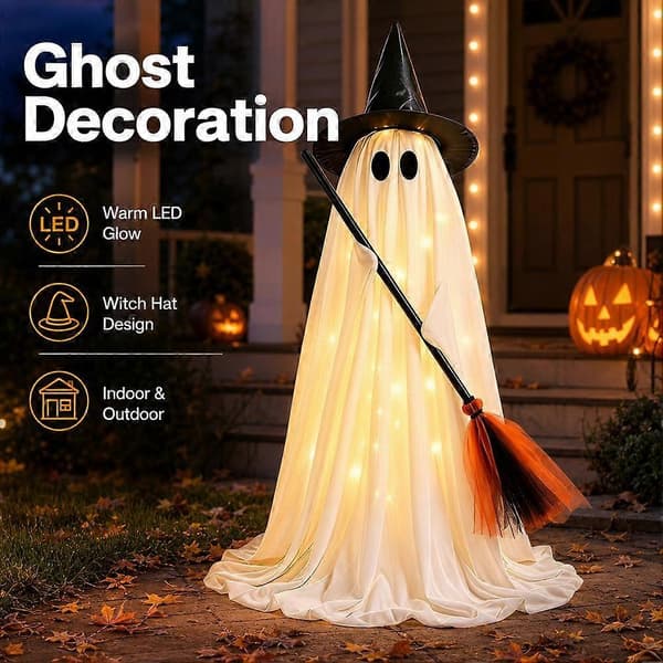 Stående spøkelsesheks-dekorasjon 150 cm Halloween-pynt til hagen, lett plast