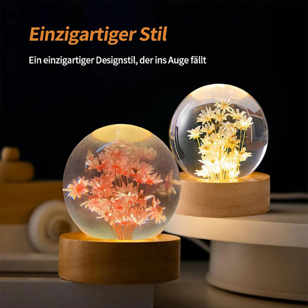 LED dekorativt lys, blomst natlys, krystal natlys, moderigtigt og smukt, krystalkuglelampe, gul tusindfryd