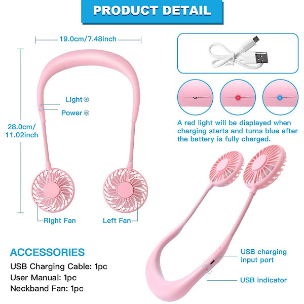 Bærbar sportshalsventilator håndfri mini USB genopladelig hovedtelefon design bærbar lille
