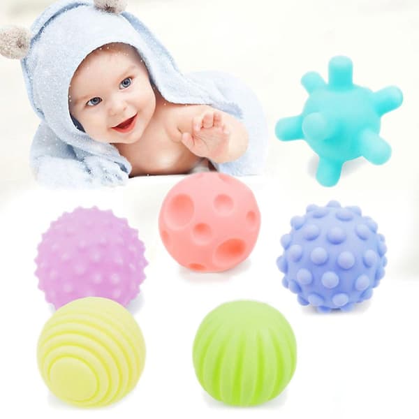Mjuka träningsmassagebollar - 6 st multi touch texturerad gummisinne touch leksaker för barn och spädbarn