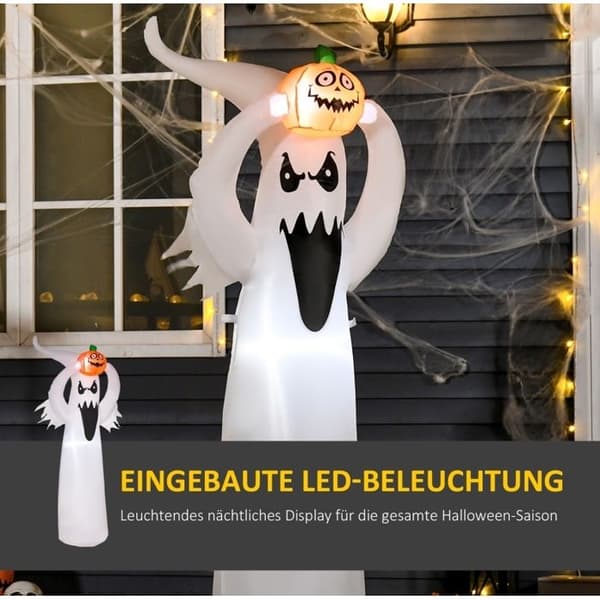 Oppustelig Halloween Spøgelsesdekoration med Græskar og LED - TCQPZ - til haven, hvid polyester 80 × 40 × 180 cm