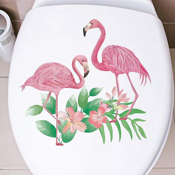Dww-Romantiske lyserøde flamingo blomster og blade dækkeservietter badeværelse soveværelse toilet indretning klistermærke klistermærker