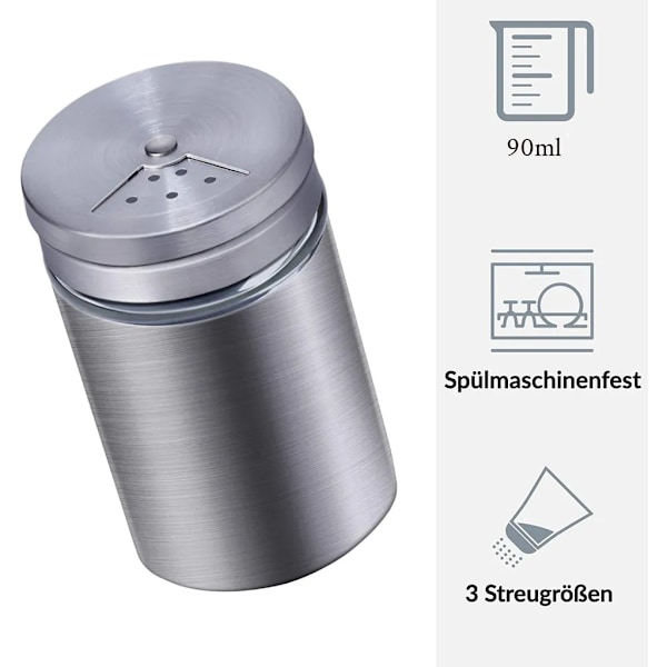 12 kryddburkar silver I Kryddströare rostfritt stål set 90ml I Med visningsfönster & justerbar ströarkontroll I Kryddburkar för kryddor/örter