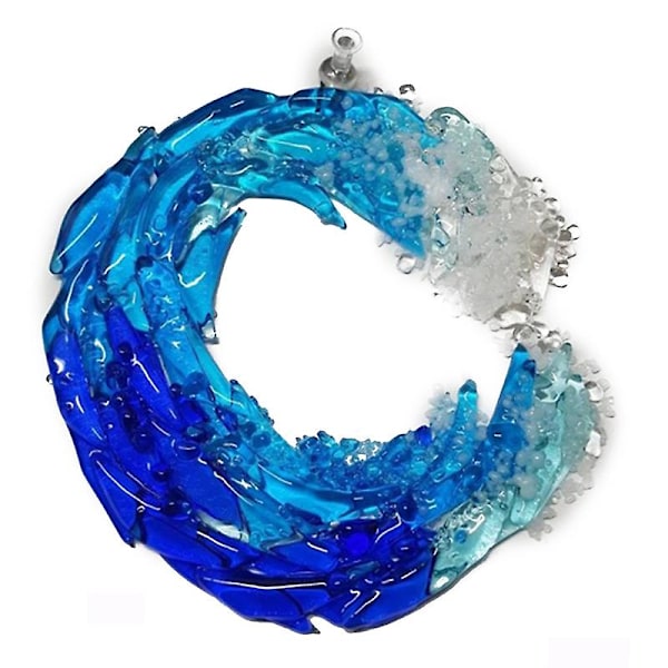 Smeltet glasindretning Ocean Suncatcher Ornament Glasbølge Sun Catcher Vægophæng Gave til hjemmet（Lille）