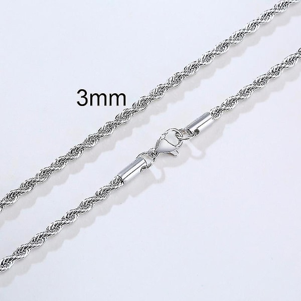 Herr Rep Långt Halsband Rostfritt Stål Minimalistisk Tvinnad Repkedja Finns I Guld Silverfärg 2 Till 5mm (3mm NC-039-S, 22 tum)