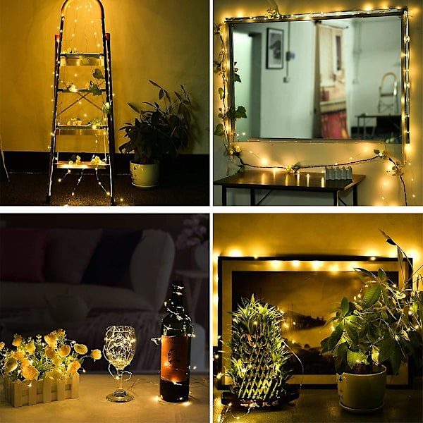 30 LED nedsänkbara lampor i koppartråd med bas (gul)