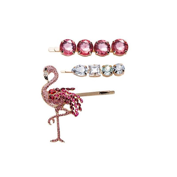 Hårspännen Flamingo Rhinestone Hårklämmor Hårnål Hårtillbehör för Kvinnor Flicka, 3-pack, WZ-1856R
