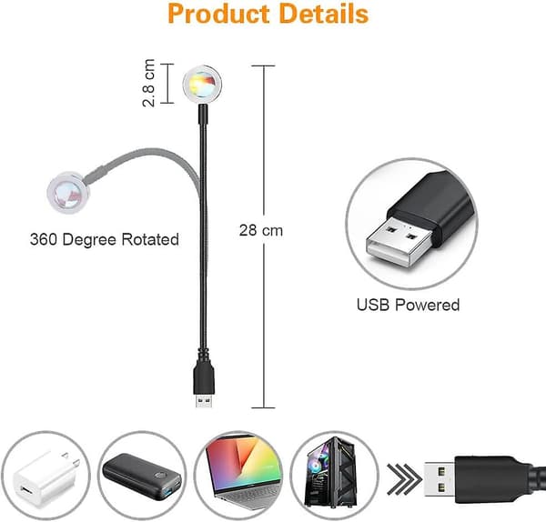Solnedgangslampe, solnedgangsprojeksjon bærbar, 360 rotasjon USB-lading solnedgangslys solnedgang rød（Stil 1）