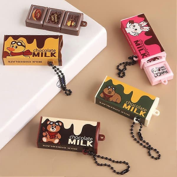 Mini chokolade fidget-legetøj nøglering med kuglekæde og segmenter der kan knækkes til stresslindring Green
