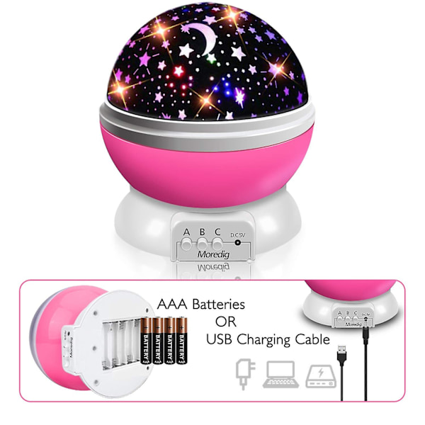 Nattlys Stjernehimmel Projektor Babylys 360 Roterbar Stjernelys LED Stjernehimmel Projektor med 8 Fargerike Projeksjonslys