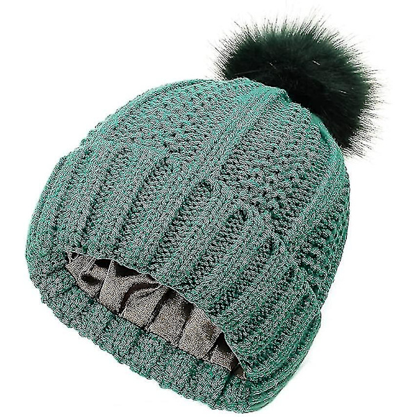 Talvinen pipo naisille, paksu fleece-tekoturkispompom-pipo