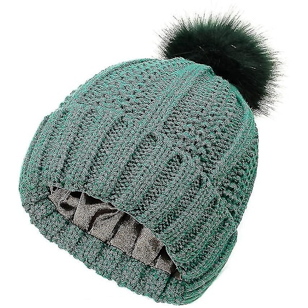 Vinterhue til kvinder - Chunky Fleece Faux Fur Pom Pom Bobble Hat