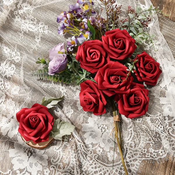 25 stycken konstgjord ros falsk ros siden bröllopsbukett realistisk blommig för hemmaträdgårdsfest Hotellkontor replika