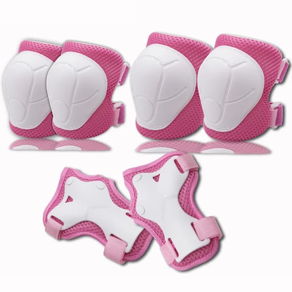 Barn Inline Knä- och Armbågsskydd, 6-delars Skyddsutrustning Set för Barn och Vuxna (Vit Rosa)