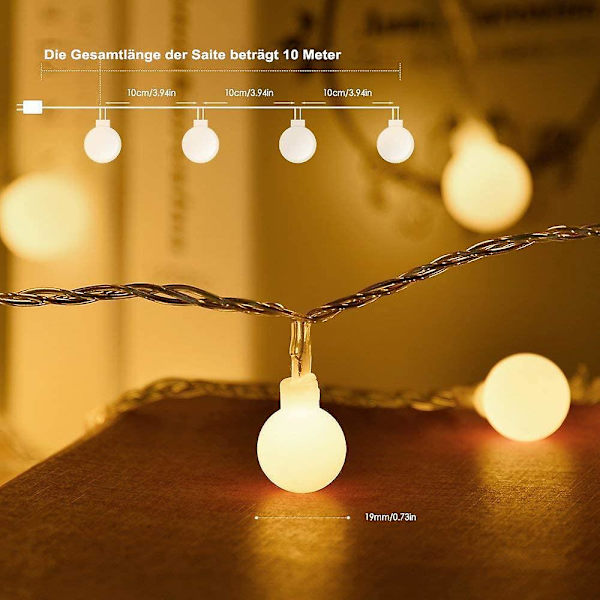 Pallomaiset valosarjat, ulkovalosarjat, joissa on 100 LED-kantaa ja 8 tilaa